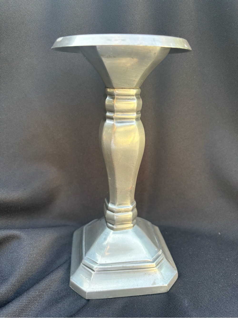 Pottery Barn Metallic Silver Octagonal Pedestal Candle Holder 8”